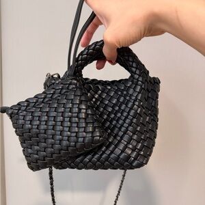 Black Woven Handbag with Pouch